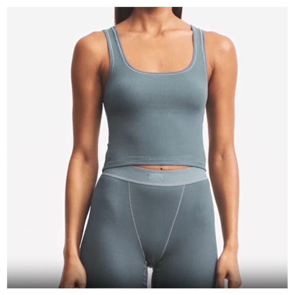 SKIMS Ribbed Lounge Tank & Boxer Shorts Set Kyanite Blue Size 2X / 3X